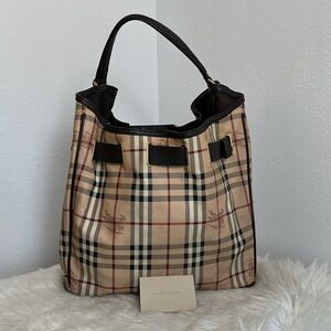 💯Authentic BURBERRY Haymarket Check Medium Walden Belted Hobo Bag🍀